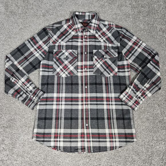Five Brother Shirt Mens Medium Gray Flannel Pearl Snap Western Work Cowboy - Picture 1 of 11